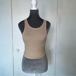 Zara Tan Fitted Ribbed Tank Top Size S